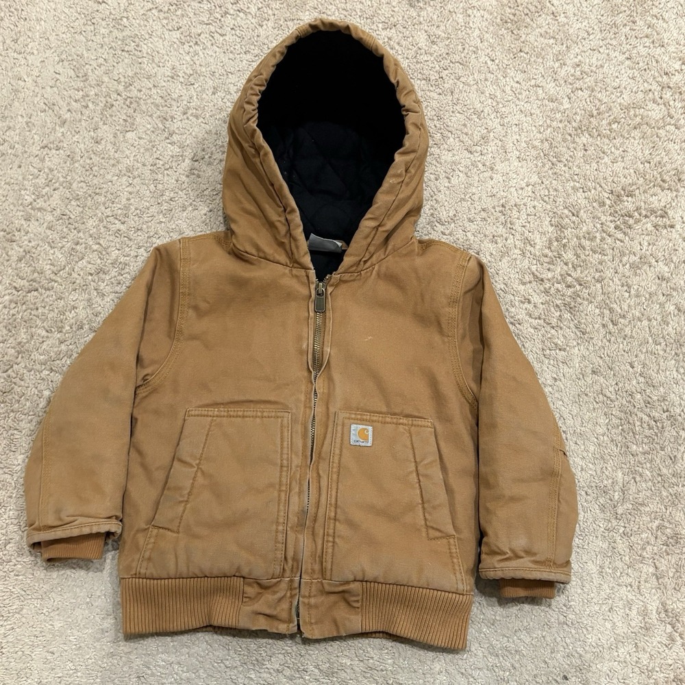 Carhartt Kids Hooded Active Jacket Toddler 4T Brown Duck Canvas Insulated